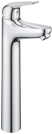 GROHE Swift, Waschtischarmatur hoch, wassersparend (Wasserhahn für das Bad, Badarmatur mit Pop-Up Ablauf, 32cm hoch, mit 3in1 Werkzeug, einfache Installation am Waschbecken), chrom, 24331001