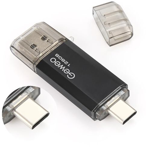 Memoria USB 128GB, Flash Drive USB 2.0 Pendrive 128GB 2 en 1 OTG USB C Memory Stick para Smartphones Android, Windows, Android, Pc, Tabletas y Otras Dispositivos USB o Tipo C (Negro)