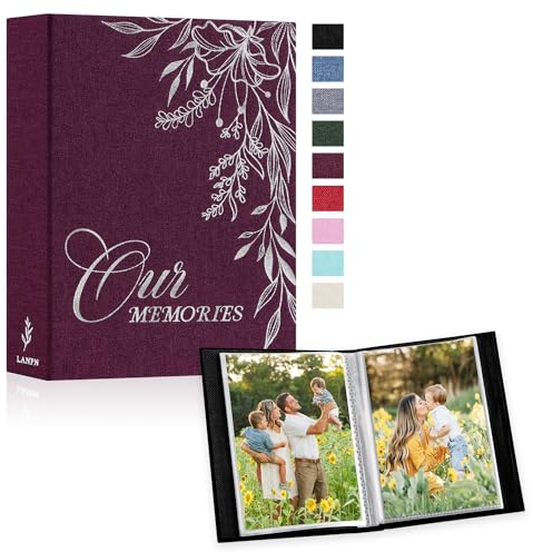 Lanpn Fotoalbum 10x15 100 Fotos 2 Packungen, OUR MEMORIES Mini Klein Leinen Einstecken Einsteckalbum für Vertikal Fotos Bilder (Lila)