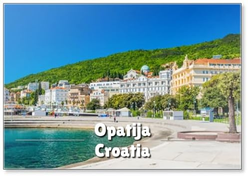 Kühlschrankmagnet Kroatien Schöne Adriaküste Opatija Riviera auf Kvarner, beliebte Strand Slatina und malerische Touristenresorts, Kühlschrankmagnet