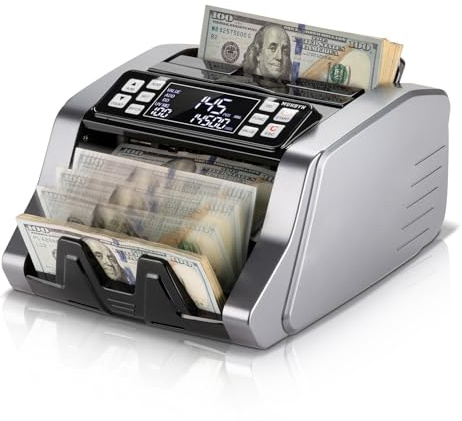 MUNBYN IMC20 Money Counter Machine with Value Count, UV/MG/IR/MT Counterfeit Detection for Dollar/Euro Bill Counter, Add/Batch/Value Mode Cash Counter, LED External Display, 2 Years Warranty, Grey