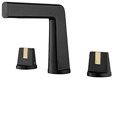CWLPSL Bathroom Sink Tap Black Gold Bathroom Mixer Tap, Brass Washbasin Faucet, Double Handle Double Hole Elegant Crane for Bathroom Basin Taps