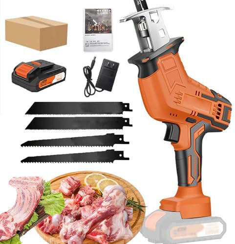 Sierra Eléctrica Inalámbrica para Huesos, Sierra Multifuncional para Carne, Sierra Eléctrica para Carniceros, Sierra Comercial para Carniceros Domésticos con 4 Cabezales De Sierra, Batería