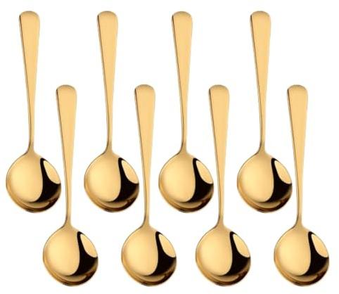 Buyer Star 8-Stück Brühe Getreide Löffel Set wiederverwendbare Edelstahl Abendessen Tabelle Runde Löffel Gold Camping Besteck