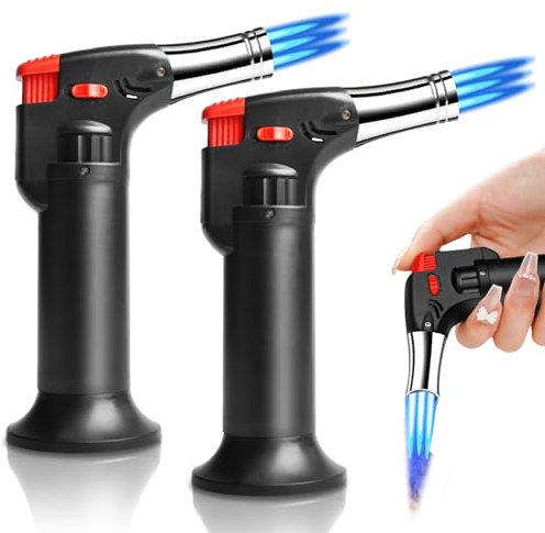 2 accendini tempesta con 3 fiamme jet, ricaricabili a gas, accendini elettrici, antivento, per candele, cucina, campeggio, barbecue, camino, regali per uomini (senza gas)