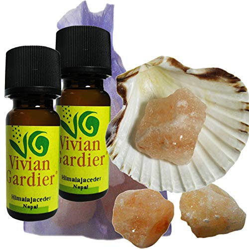 Zedernholz Himalaya Zeder ätherisches Öl naturrein 2 x 10ml aus kontrolliertem Anbau. 7 teiliges Aromatherapie Duft Set mit Muschel + 3 Salz Kristalle zum Beduften + Säckchen. 50062
