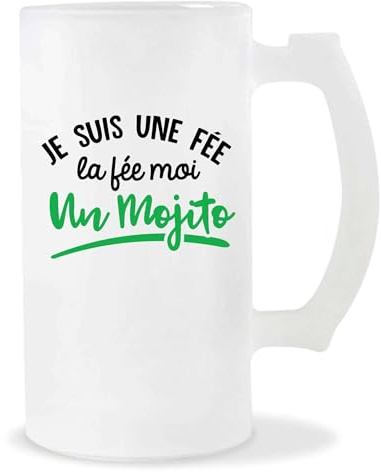 Otshirt Verre à Bière Fée Moi Un Mojito | Chope de Bière Pinte | Idée Cadeau Alcool Humour Original Drôle Apéro Anniversaire Fête Soirée Unique