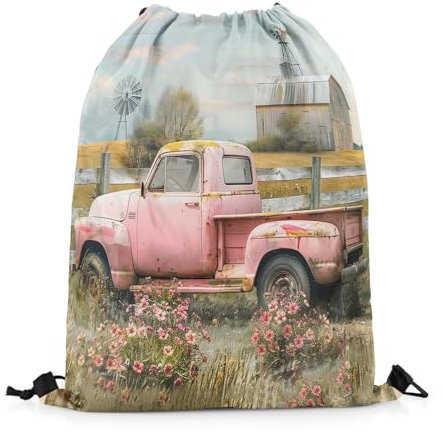 Rucksack Mit Kordelzug Bauernhaus LKW Auto Kordelzug Sportbeutel Faltbar Gymnastikbeutel Unisex Turnbeutel, Für Schule, Strand, Schwimmen, 36x42cm