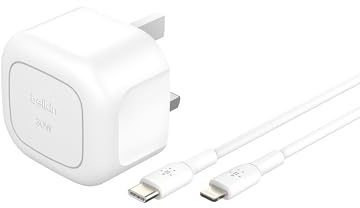 Belkin BoostCharge Compact Wall Charger 30W, Travel-friendly USB-C Power Delivery Fast Charging for Apple iPhone, iPad, AirPods, Tablet & More with USB-C to Lightning Cable - White