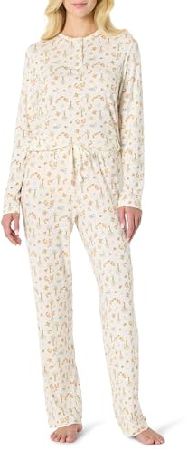 Amazon Essentials x Sofia Grainge Women's Long Sleeve Henley Pajama Set, Ivory Squirrel Picnic, X-Large