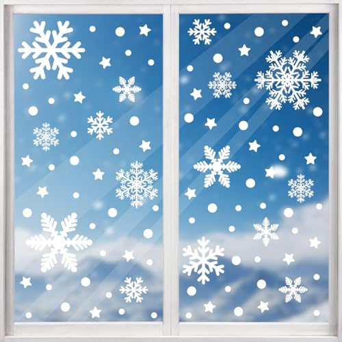 DERAYEE Weihnachts Fensterbilder,Glow in the Dark Weihnachts Schneeflocken Fenster Aufkleber für Weihnachts Schaufenster
