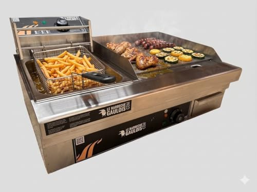 Le Barbecue Gaulois Plancha Electrique avec Friteuse, Combiné en Inox 4700W