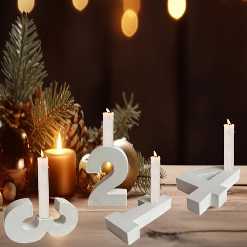 Advent Numbers Candle Holders, Pack of 4, Wooden Christmas Candle Holder, Advent Candle Holder, Advent Wreath Numbers 1234, for Table Decoration, Advent Wreath, Advent Arrangements, Christmas