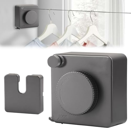 Tendedero extensible de acero inoxidable, 4,8 m, tendedero retráctil, montaje en pared, secado retráctil de ropa sin taladrar, para interior, balcón, lavandería (gris)