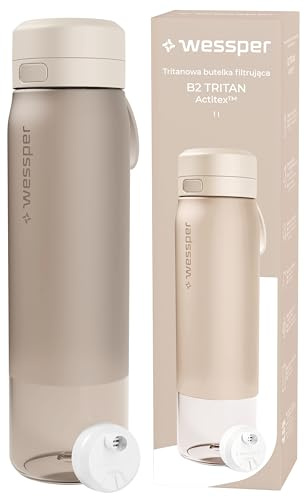 Wessper Wasserfilter Flasche Tritan 1l mit Actitex Disc Filter - Beige