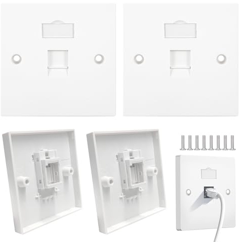 RJ45 LAN Wall Socket 4 Pack Cat6 Wall Plate Single Port Faceplate Flat Dual-Pass for CAT6/CAT5E/CAT5 Ethernet Cable Networking Sockets Box with Keystones Jack Modular White