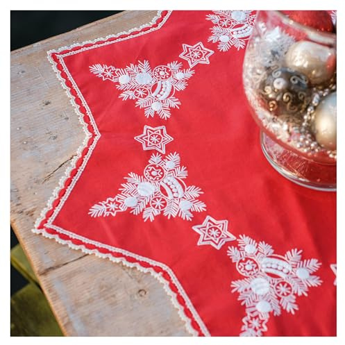 Vervaco Kreuzstich Stickpackungen Tischdecke WEIHNACHTSBAUM FORM Stickdecken Vorgezeichnet Basteln Erwachsene Kreativ Set Vorgedruckte Decke Sticken ca. 75 x 75 cm Stickset Weihnachten