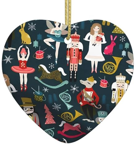 Adorno colgante de cerámica con diseño de cascanueces para mujer, diseño de ballet, baile de Navidad, decoración de árbol de Navidad, manualidades de corazón