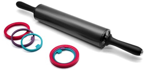 Warmhm Mattarello in Acciaio Inox Con Anelli Di Spessore Regolabili Per Pizza Pasta Torte e Impasto Facile Da Pulire e Usare
