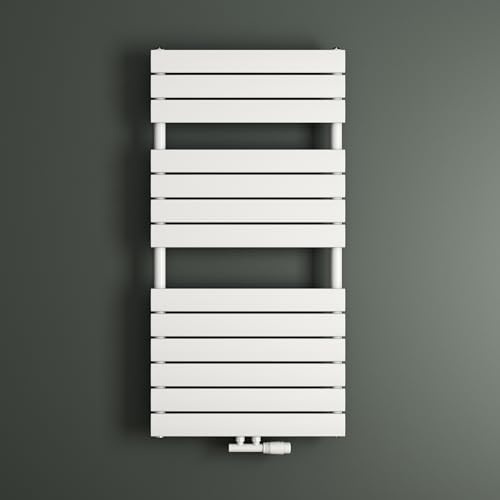 Mai & Mai Radiador de baño, toallero, radiador plano, 120 x 60 cm, en color blanco, conexión lateral y conexión central, radiador de panel, calentador de toallas horizontal