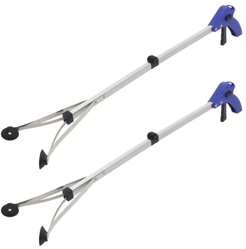 GARVALON 2 piezas Herramienta Plegable para Recoger Basura de Aleación de Aluminio Pinza de Agarre Resistente y Extensible Asistente para Personas Mayores y Discapacitadas para Uso Hogar
