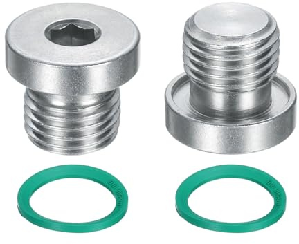 QUARKZMAN 2pcs Tapón Enchufe Tubería con Cabeza Hexagonal Interna M14x1.5, Tapón Enchufe Roscado Acero Al Carbón Universal con Anillo Tórico Verde para Terminar Extremos Tubería