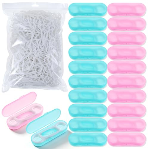 Confezione da 20 plettri da viaggio ricaricabili per filo interdentale, con 2200 stuzzicadenti e filo interdentale, portatile, organizer per la pulizia dei denti per adulti