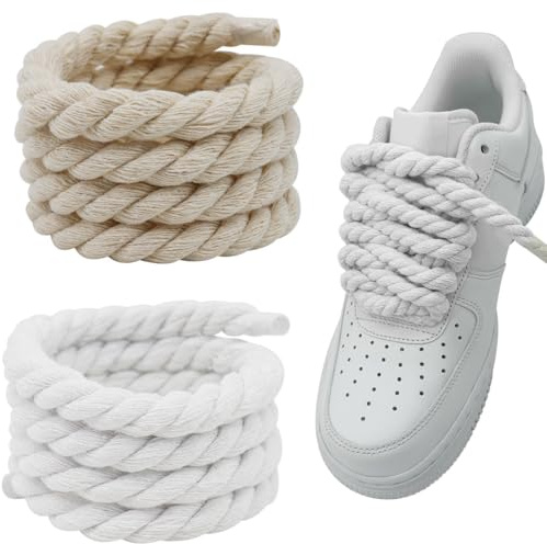 BLPRKOT 2 Pièces Gros Lacets Chaussures, Lacets corde pour A-F 1, Fluffy Laces, rope laces 8mm et 150cm avec coton premium, gros lacets pour sneakers baskets