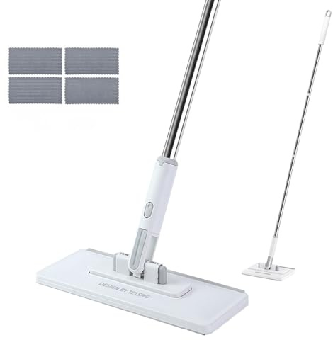Wischmopp mit Druck-Klemm-System, Bodenwischer mit Automatischen Tuchwechsel, Zero Touch EIN-Knopf-Wechsel Mopp mit 4 Stück Mop Pads, Fauler Wischmopp Bodenwischer für Badezimmer Küche (Groß)