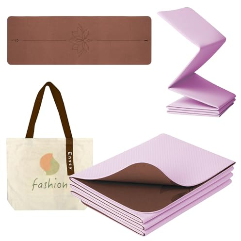 Enssy Rutschfeste, faltbare Reisematte, PU+TPE, 173 x 61 x 0,4 cm, leicht, faltbar, für Reisen, faltbare Yogamatte mit Tragetasche, Übung, Pilates
