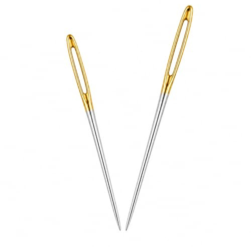 2 Pcs Agujas de Coser de Ojo Grande, 7cm y 6cm Agujas de Lana de Acero Punta Roma para Tejer Crochet, Reparación de Calcetines y Tapicería