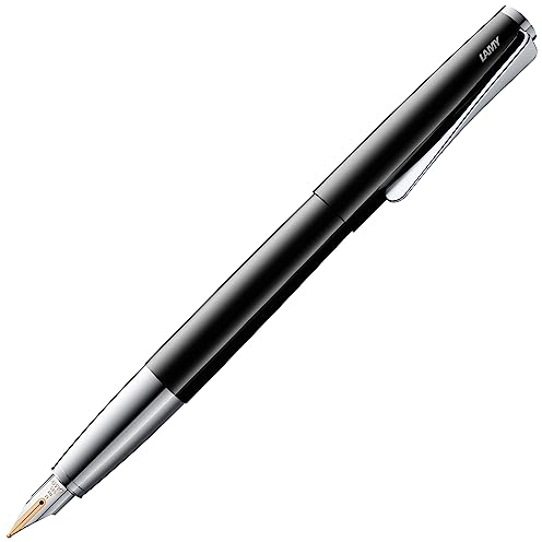 Lamy studio pianoblack Füller – universeller Füllfederhalter in elegantem Gehäuse aus Ganzmetall – 14 kt. Goldfeder, partiell platiniert & in Strichbreite OB – inkl. Tintenpatrone T 10 blau