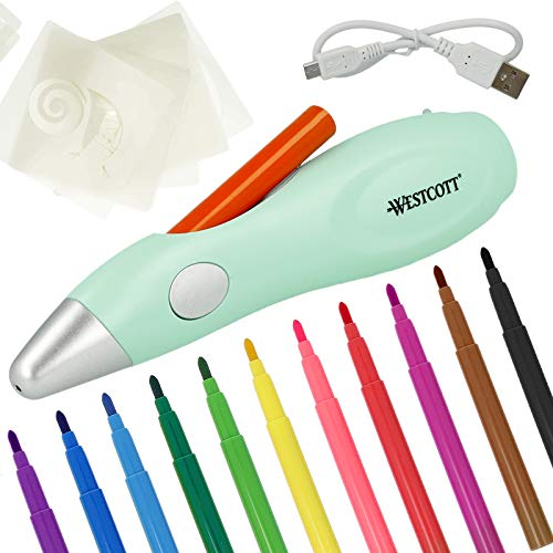 Westcott Airbrush Set für Kinder | Elektrischer Farbsprühstift im Starter-Set mit 12 Filzstiften und 19 Schablonen | Airbrush Fun zum Zeichnen und Malen | Mit Akku und USB-Ladegerät | E-16800 00