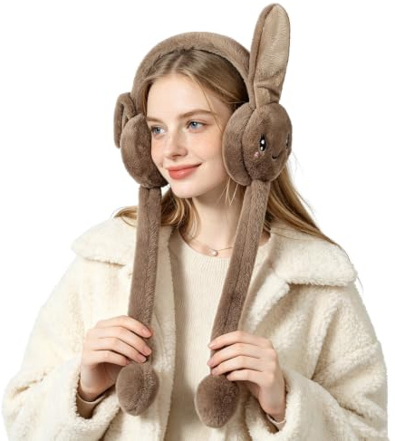 XINCHI Ohrenschützer Hase Ohrenwärmer Damen Moving Bunny Earmuffs | Verstellbar Ohrwärmer Weich Warm Halten Earwarmer Einfarbig Earband Gemütlich Plüsch Ohrabdeckung Winter Ohrenschutz Outdoor