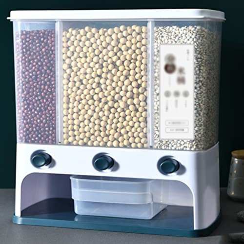 SYXL Distributeur de céréales Multifonctions, 3 Compartiments Distributeur de denrées Alimentaires sèches Machine d'avoine Polyvalente (Peut contenir 5,5 kg) (Color : Blue)