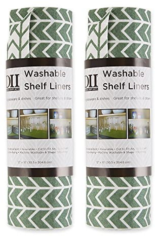 DII Fridge & Shelf Liner Collection Non-Adhesive, Cut to fit, Machine Washable, 12x20, Hedge Green Herringbone, 2 Piece