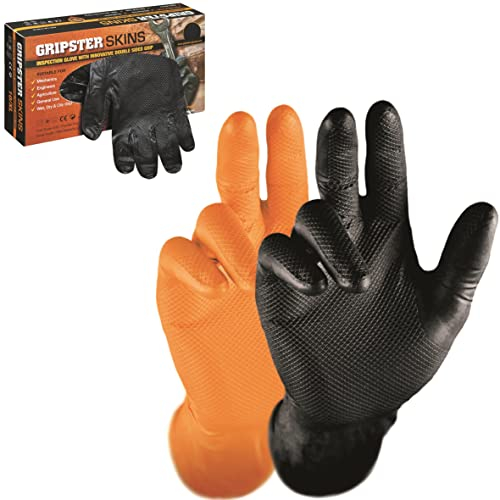 Solidstar GRIPSTER Skins Nitril Grip Handschuhe Nitrilhandschuhe Einweghandschuhe schwarz/orange Größe 7 (S) - 12 (XXXL) Box a 50 Stück (8 (M), Schwarz)