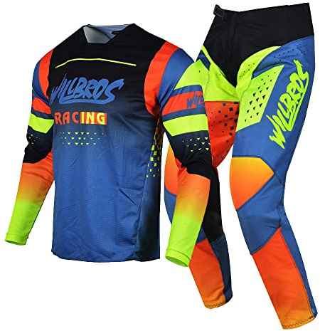 Willbros Motocross Jersey Hose Combo Herren Erwachsene MX Ausrüstungsset Dreckiges Fahrrad Offroad Rennbekleidung Frauen Blau Orange Gelb (Jersey M Pants 32)