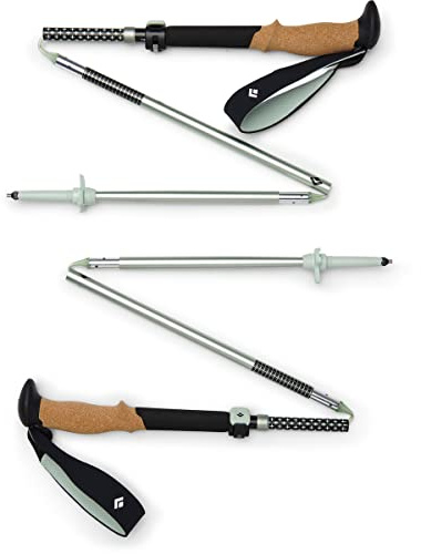 BLACK DIAMOND Pursuit FLZ Trekking Poles (Pair) | Adjustable Z-Pole Design | Natural Cork Grips | Lightweight Aluminum Hiking Poles | Black-Foam Green | Small/Medium