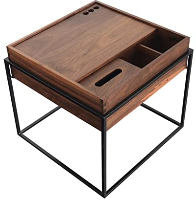 CALMR Nachttisch Beistelltisch aus schwarzem Nussbaum Massivholz Couchtisch mit einzigartigem Design Klassischer Vintage-Nachttisch Wohnmöbel