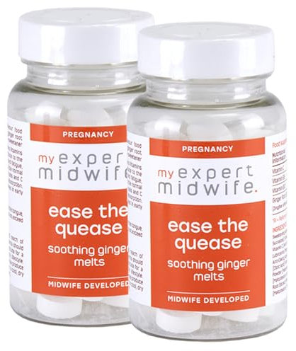 My Expert Midwife Ease The Quease Soothing Ginger Melts, Help Manage Morning Sickness in Pregnancy, Natural and Safe Relief from Nausea, Food Supplement - 120 Tablets (Pack of 2)