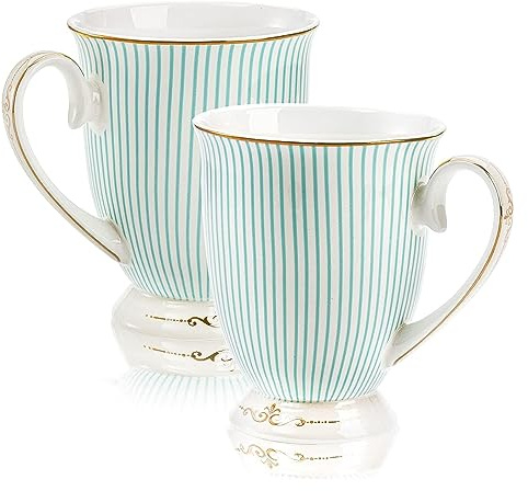 Home Accessories Coffee Drink Cups 2 Pack Bone China Mugs, 300ml Fine China Coffee Tea Cups With Gold Trim, Thin Vintage Cup With Pedestal For Valentine's Day, Mother's Day, Birthday, Anniversary