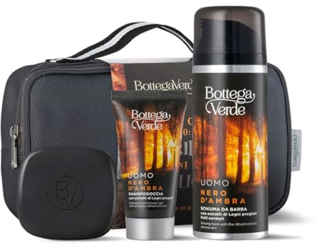 Bottega Verde - Beauty Nero d'Ambra | Schiuma da Barba 200ml, Sapone Viso 100g e Mini Shampodoccia 50ml
