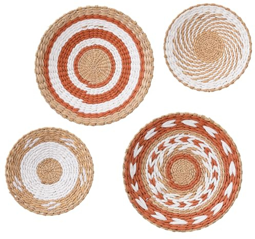 Fonzci Hängender Gewebter Wandkorb, 4er-Set, Wandkorb-Dekoration Im Boho-Stil, Hängende Wand-Rattan-Körbe, Gewebte Korb-Wanddekoration, Boho-Körbe, Wanddekoration, Weidenkorb-Wanddekoration für(#1)