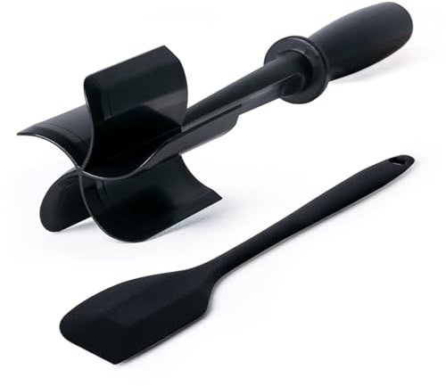 MEGAVOW Mince Meat Masher Utensil, Set of 2 Meat Chopper with Silicone Spatula Heat Resistant Kitchen Multifunctional Separator Tools for Beef, Potato, Turkey, Fruit, Butter, Hamburger, Ground