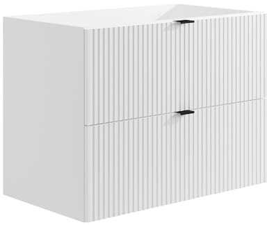 Vente-unique - Meuble sous Vasque Suspendu strié - Blanc Mat - 80 cm - ZEVINI