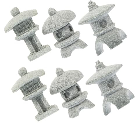 FUNOMOCYA 6pièces Miniature Pavillon Zen pour Décoration De Jardin Et Aquarium Lanternes Rondes Et Carrées Ornement Grès pour Terrarium Et Paysages Miniatures