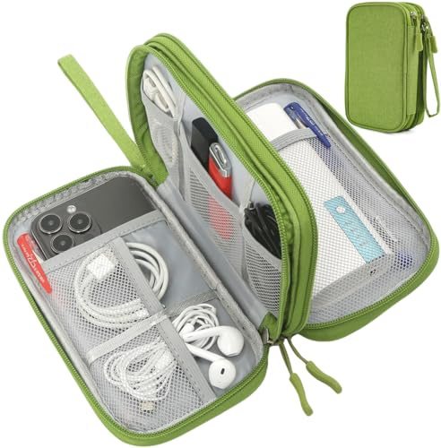 CAAORDKSO Organiseur électronique de voyage pour câble USB, sac étanche pour accessoires électroniques, sac de rangement pour câble, cordon, chargeur, téléphone, banque d'alimentation, écouteurs (vert