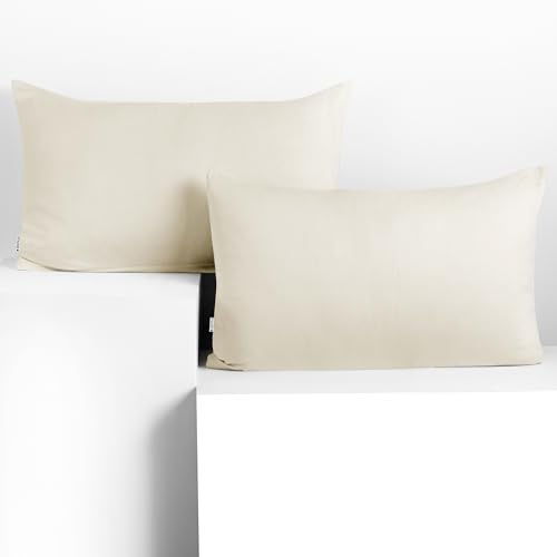 DecoKing 2 Kissenbezüge 50x60 cm Jersey 100% gekämmte Baumwolle Amber | Reißverschluss Ecru Elfenbein