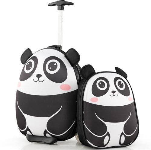 SOARS Kinderkoffer 16” & Rucksack 12”, Kindertrolley mit Rollen & Teleskopgriff, 2tlg. Kinderkoffer Set, Kindergepäck, Reisekoffer Kinder Jungen & Mädchen, für Spielzeug, Kleidung (Panda)